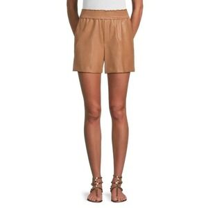 NWT ALC Natural Kaleb Faux Leather Shorts Smocked Waist Women's Tan Size Small